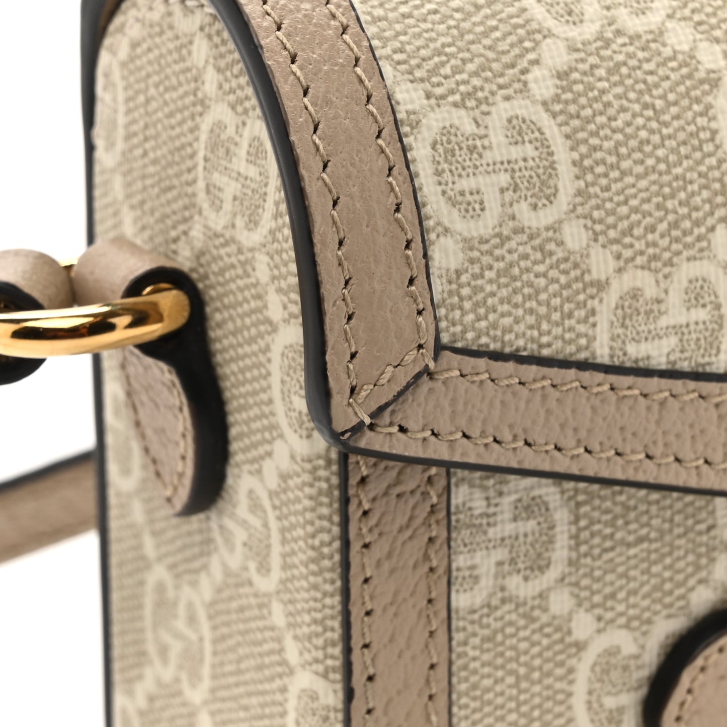 GG Supreme Monogram Textured Dollar Calfskin Mini Horsebit 1955 Shoulder Bag Beige Mystic White Oatmeal