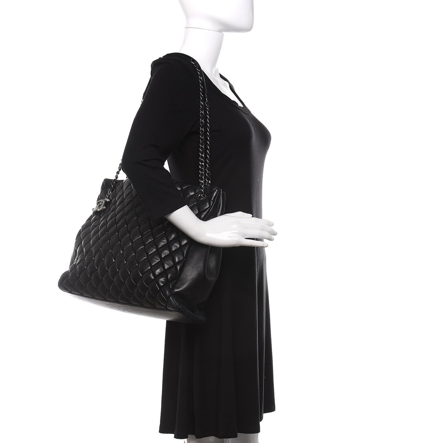 Lambskin Quilted Medium New Bubble North South Tote Black