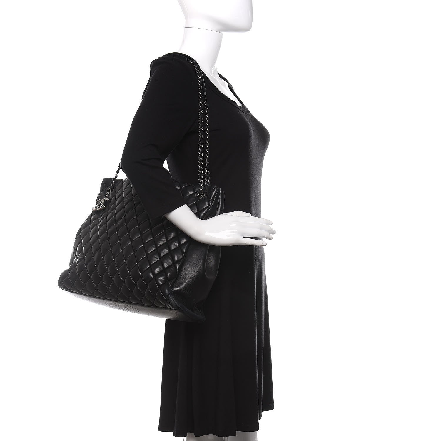 Chanel Lambskin Quilted Medium New Bubble North South Tote Black 2 of 10