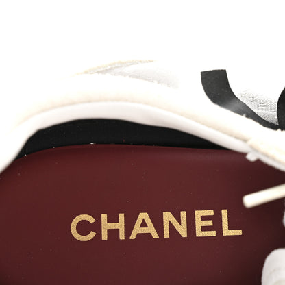 Chanel Mesh Suede Calfskin Womens CC Sneakers 39.5 White Black 7 of 9