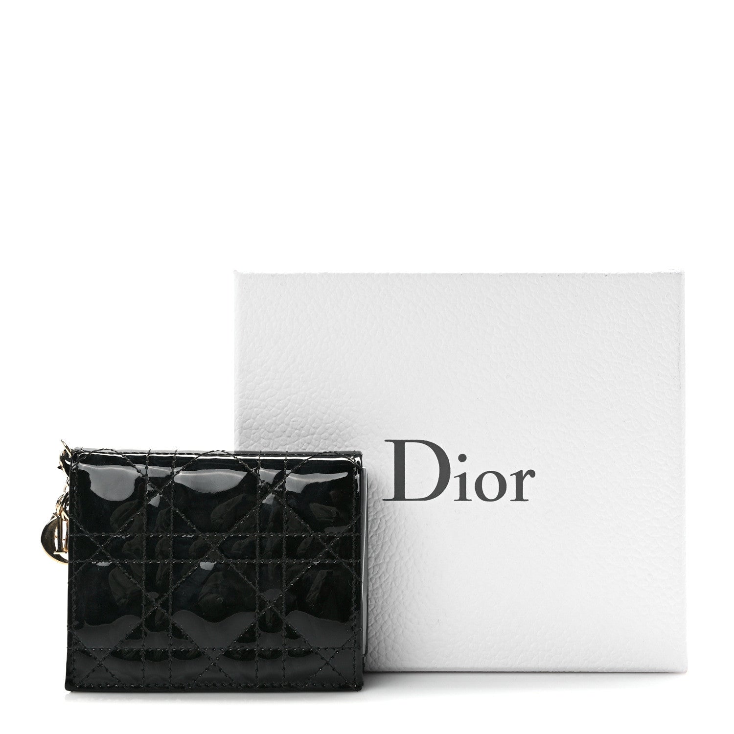 Christian Dior CHRISTIAN DIOR Patent Cannage Mini Lady Dior Wallet Black 7 of 7