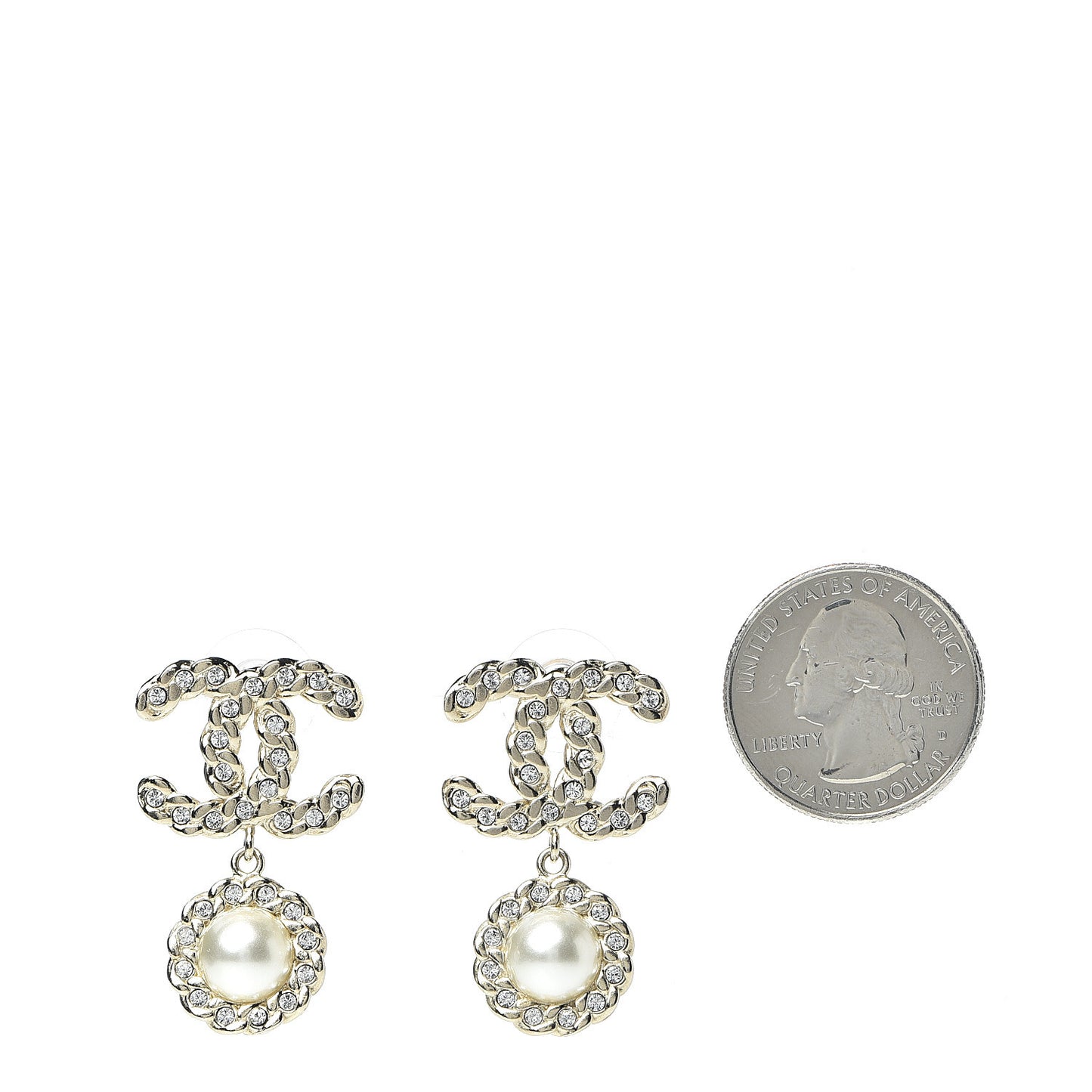 Crystal Pearl Pearls Coronation CC Drop Earrings Gold