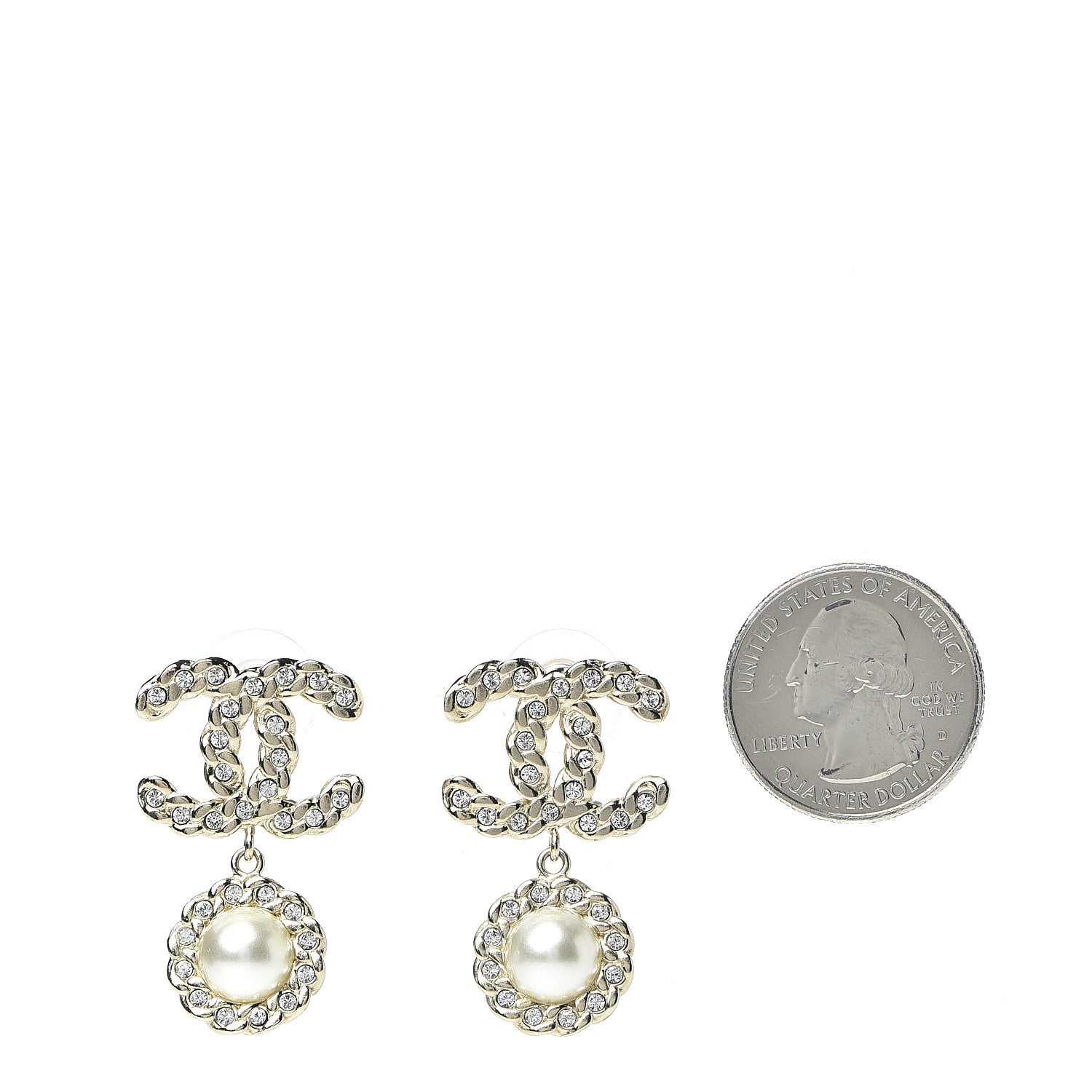 Chanel Crystal Pearl Pearls Coronation CC Drop Earrings Gold 2 of 5