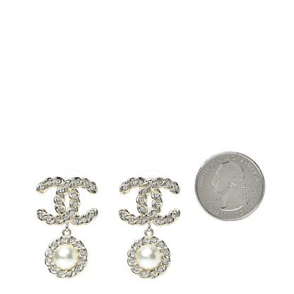 Chanel Crystal Pearl Pearls Coronation CC Drop Earrings Gold 2 of 5