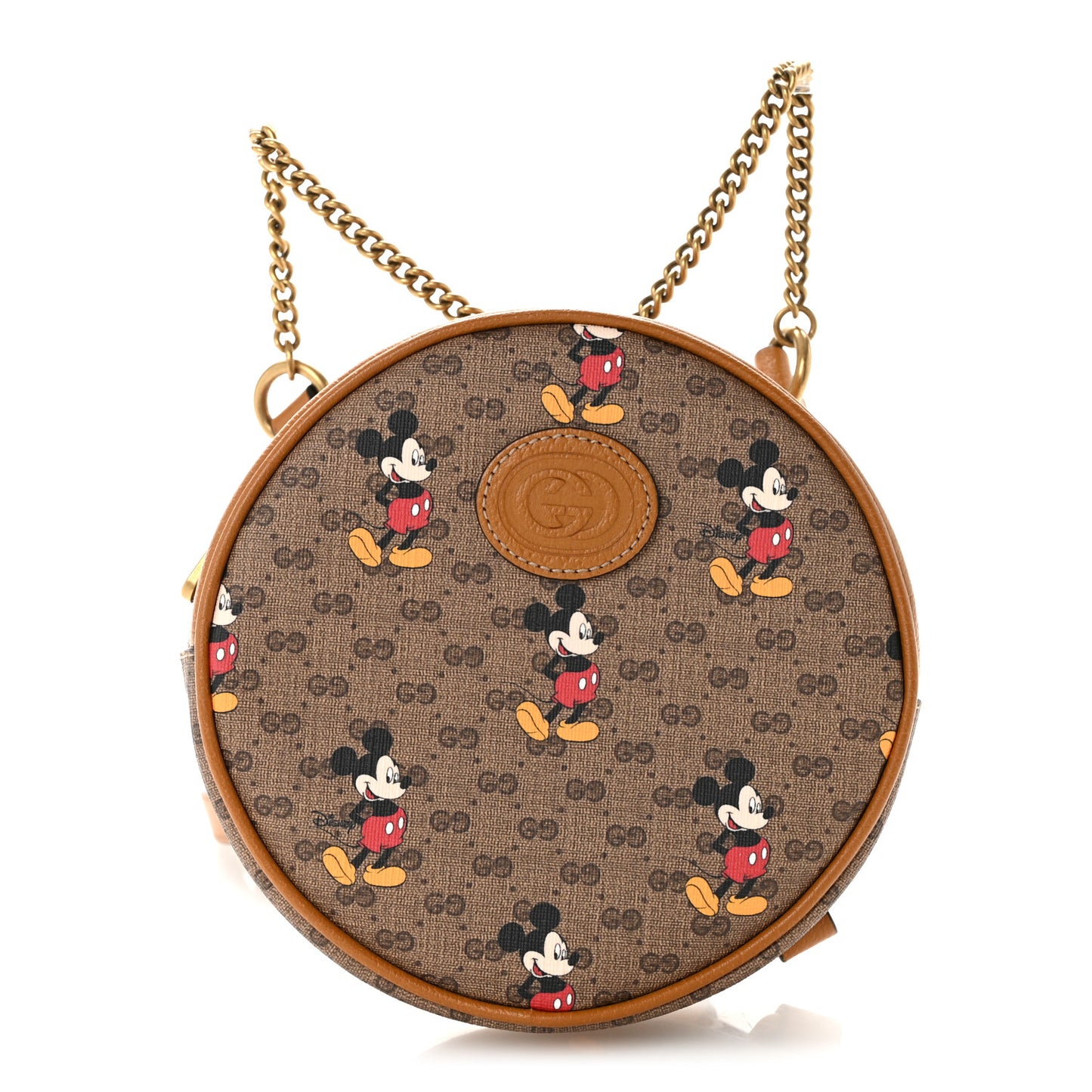 X DISNEY Mini Vintage GG Supreme Monogram Mickey Mouse Round Backpack Beige Vintage Sun Oil