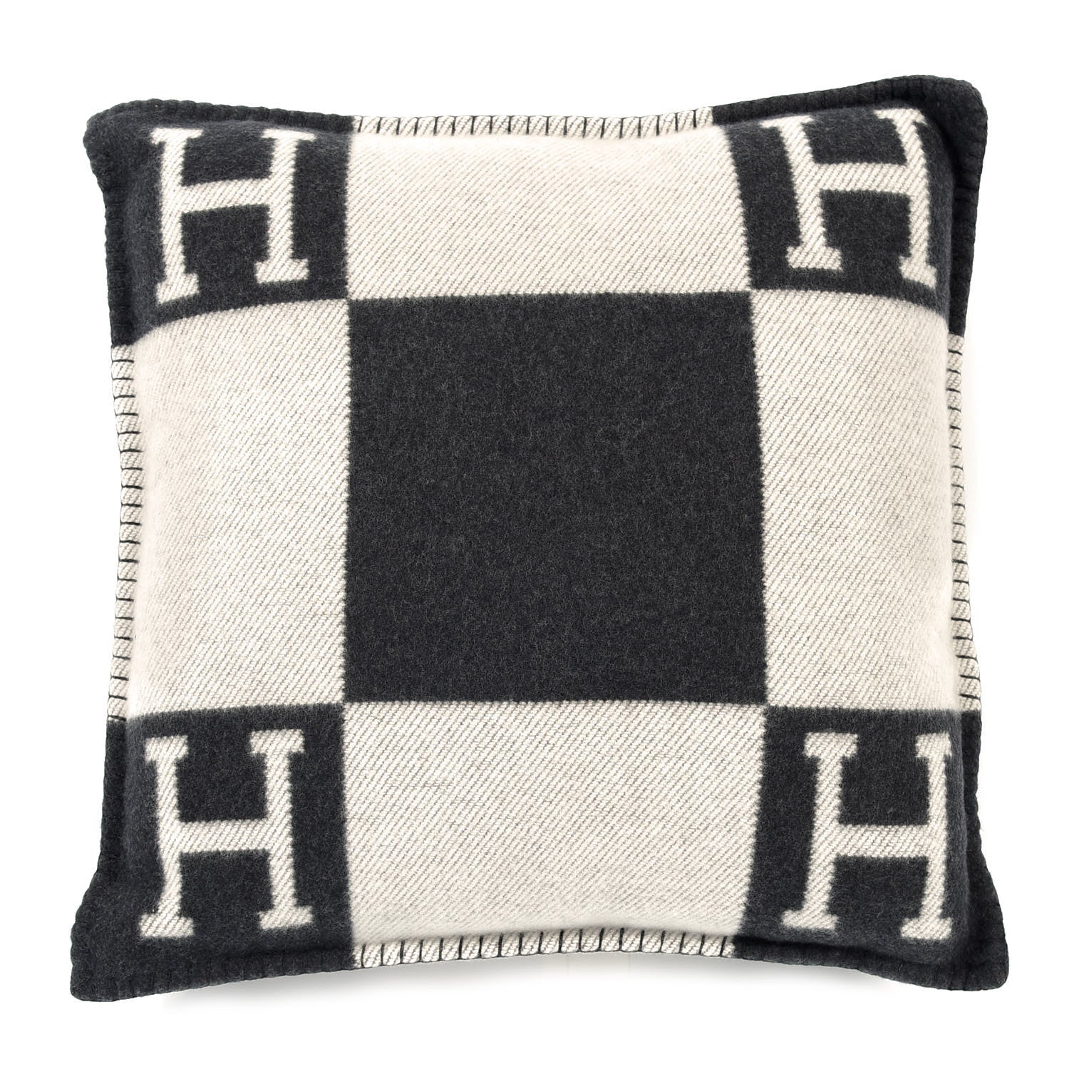 Hermes Wool Cashmere Avalon Pillow PM Ecru Gris Fonce 1 of 3