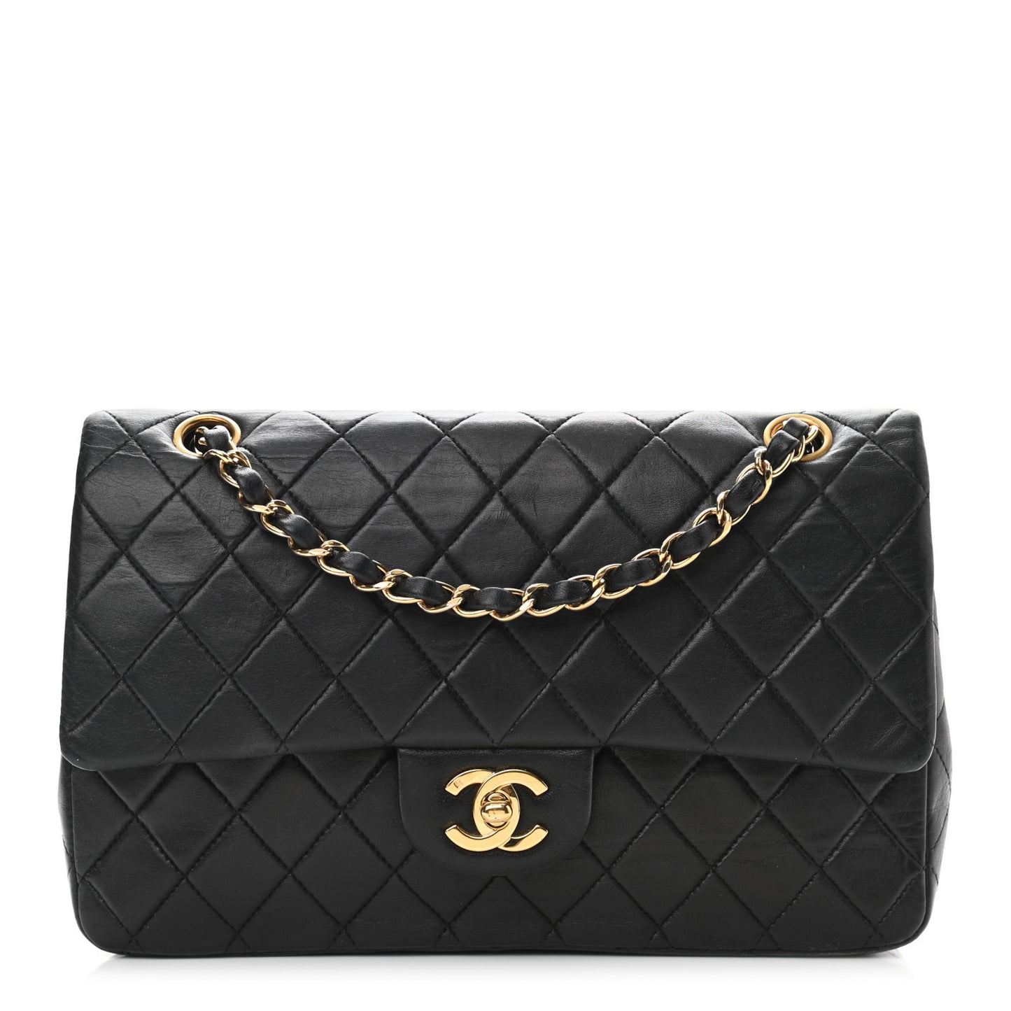 Lambskin Quilted Medium Double Flap Black