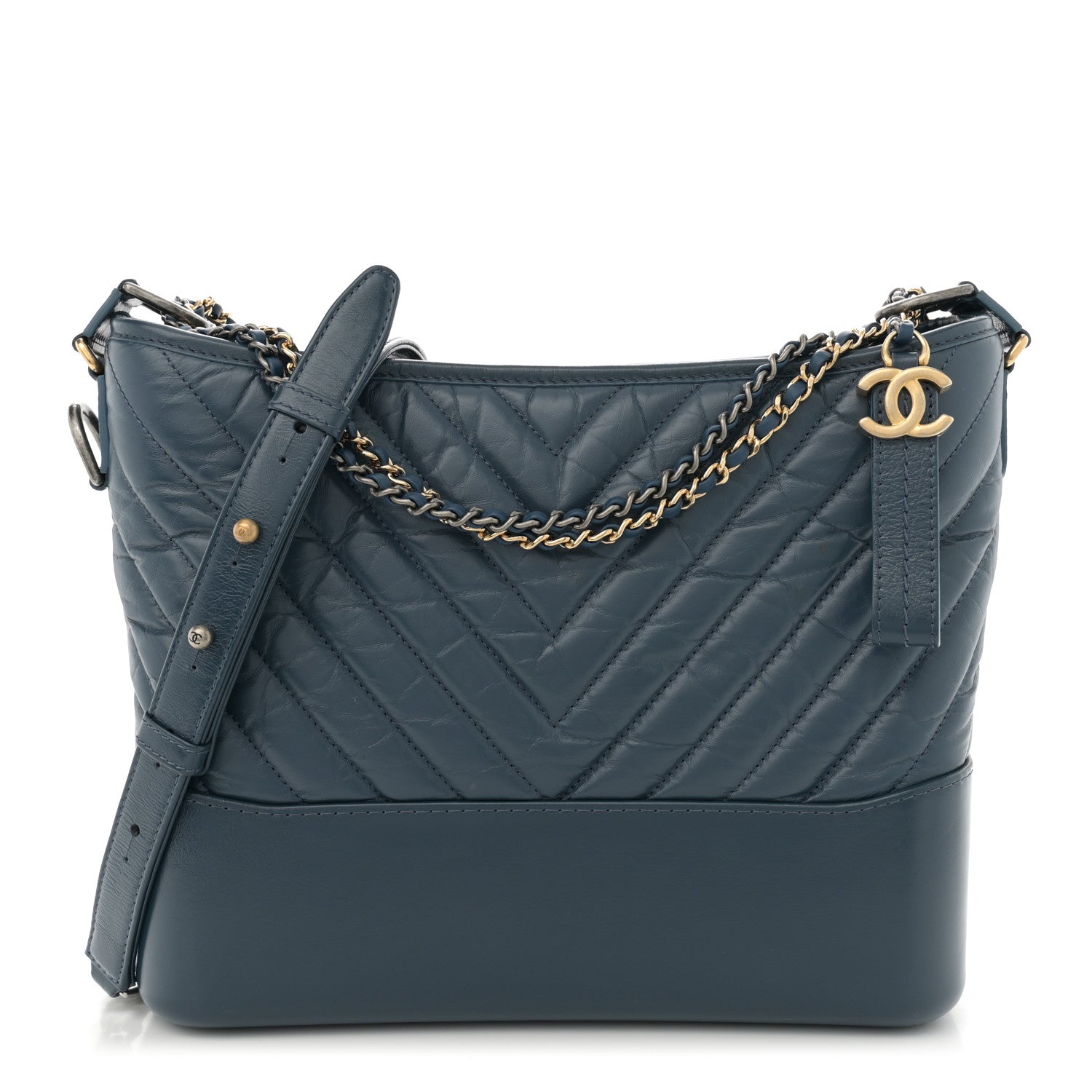 Chanel Aged Calfskin Chevron Quilted Medium Gabrielle Hobo Blue 1 of 12