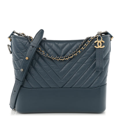 Chanel Aged Calfskin Chevron Quilted Medium Gabrielle Hobo Blue 1 of 12