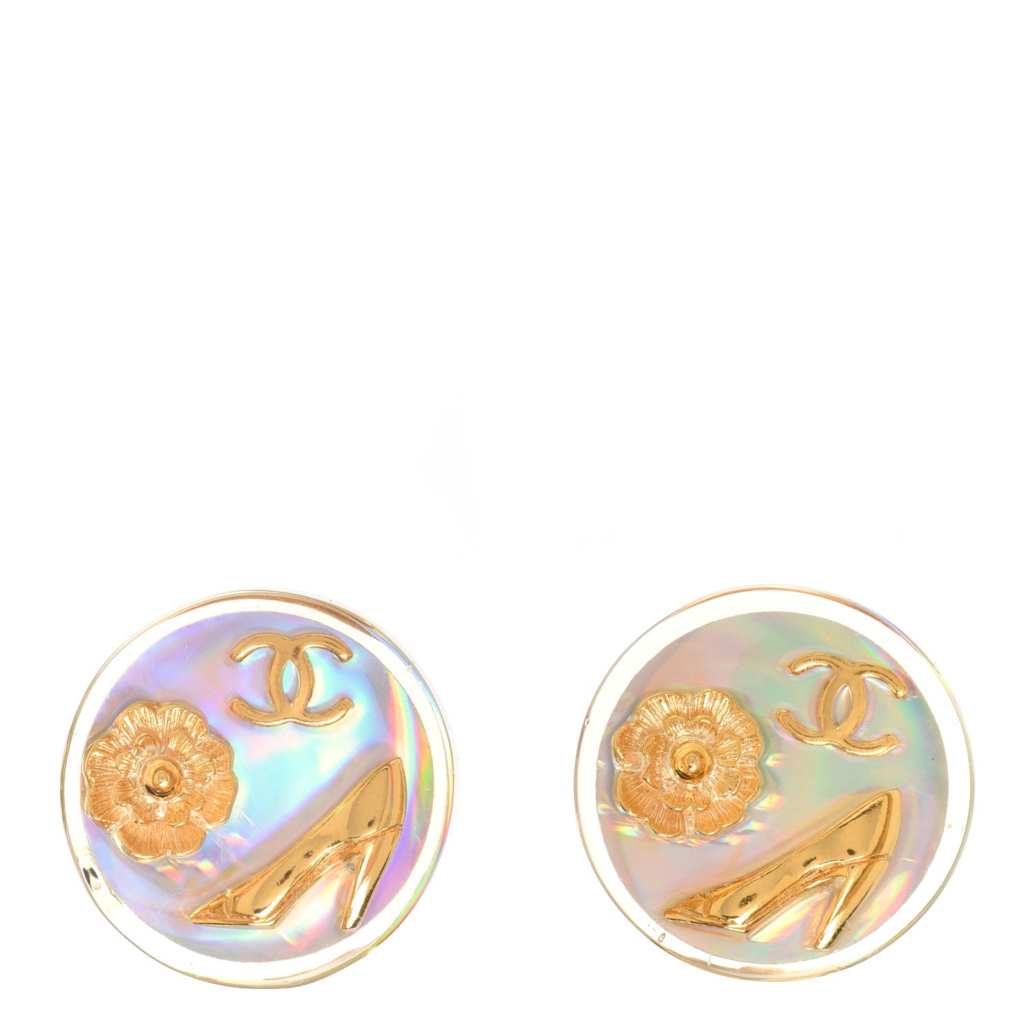 Chanel CC Clip On Button Earrings Gold 1 of 5