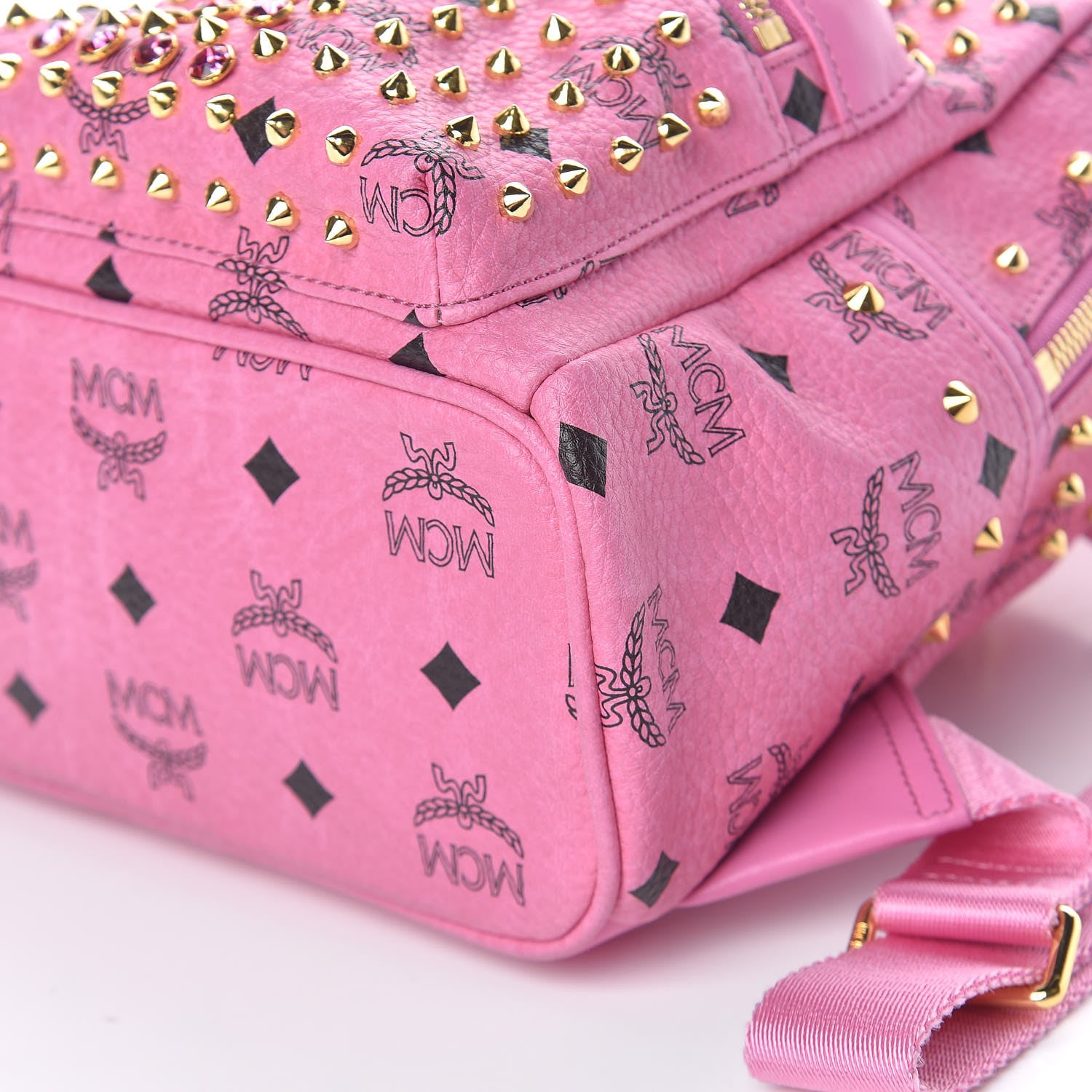 MCM Visetos Swarovski Mini Stark Diamond Backpack Pink 9 of 9