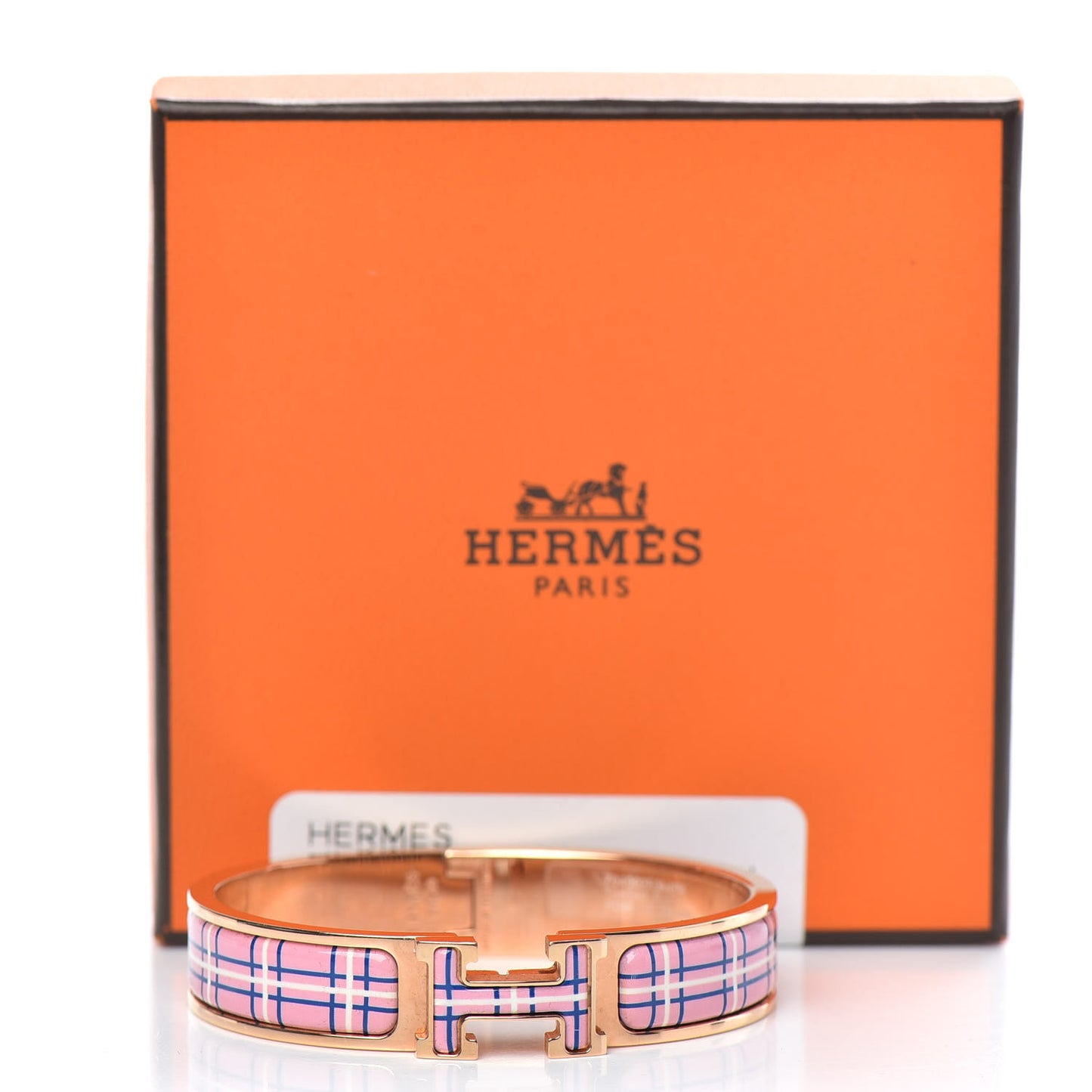 Enamel Narrow Clic Clac H Tartan Bracelet PM Pink Delirium