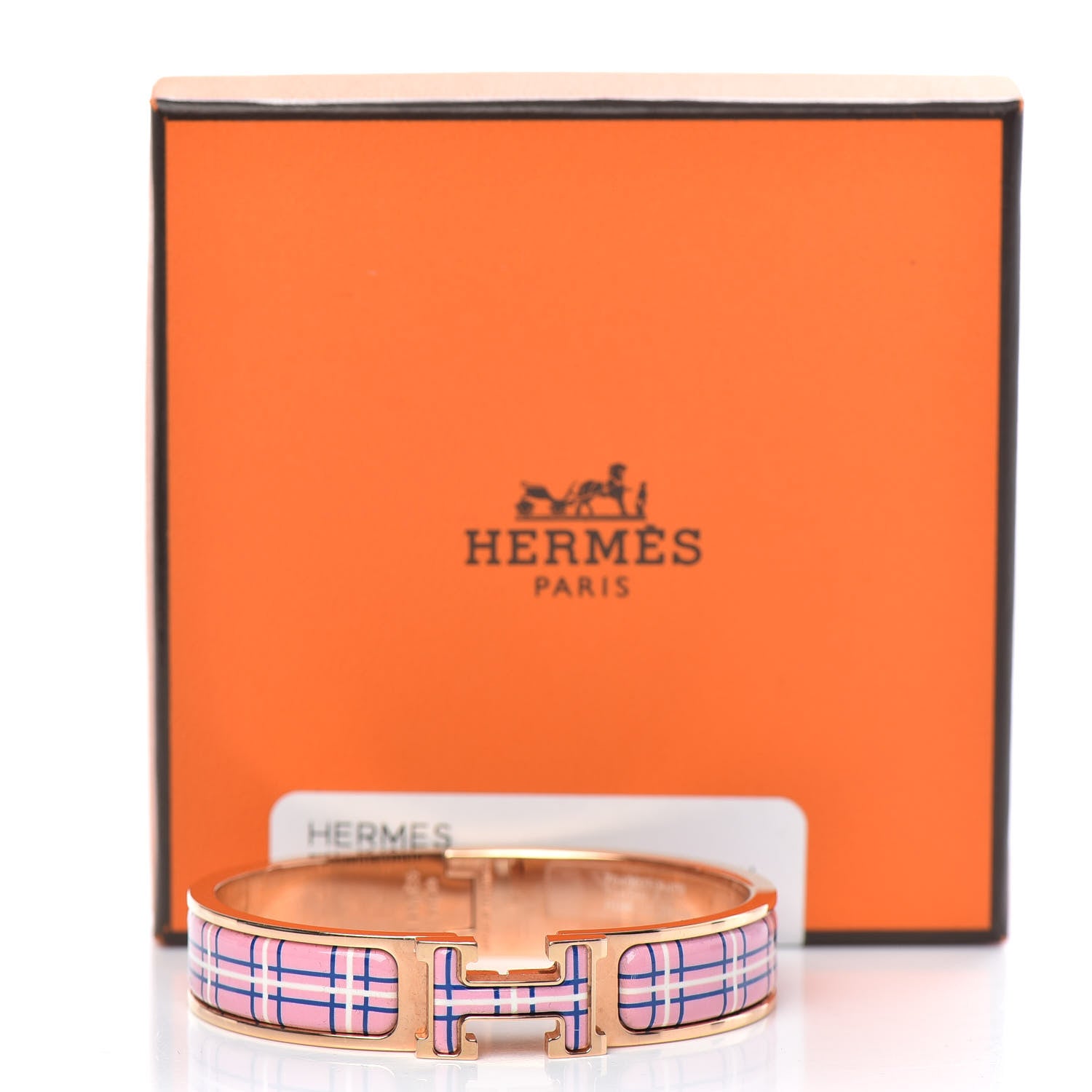 Hermes Enamel Narrow Clic Clac H Tartan Bracelet PM Pink Delirium 6 of 6