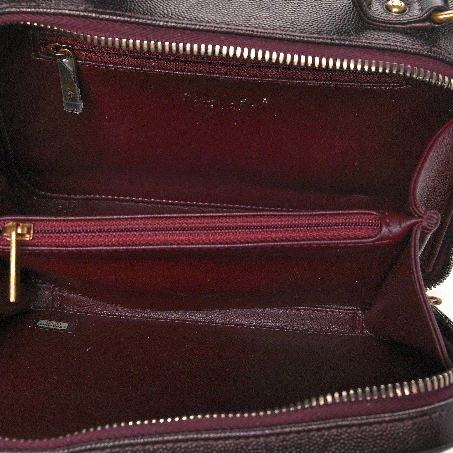 Iridescent Caviar Quilted Medium CC Filigree Vanity Case Burgundy
