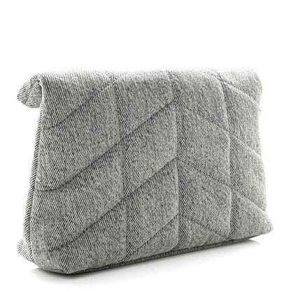 Saint Laurent Denim Quilted Monogram Loulou Puffer Pouch Clutch Blue Gray Light Azur 2 of 9