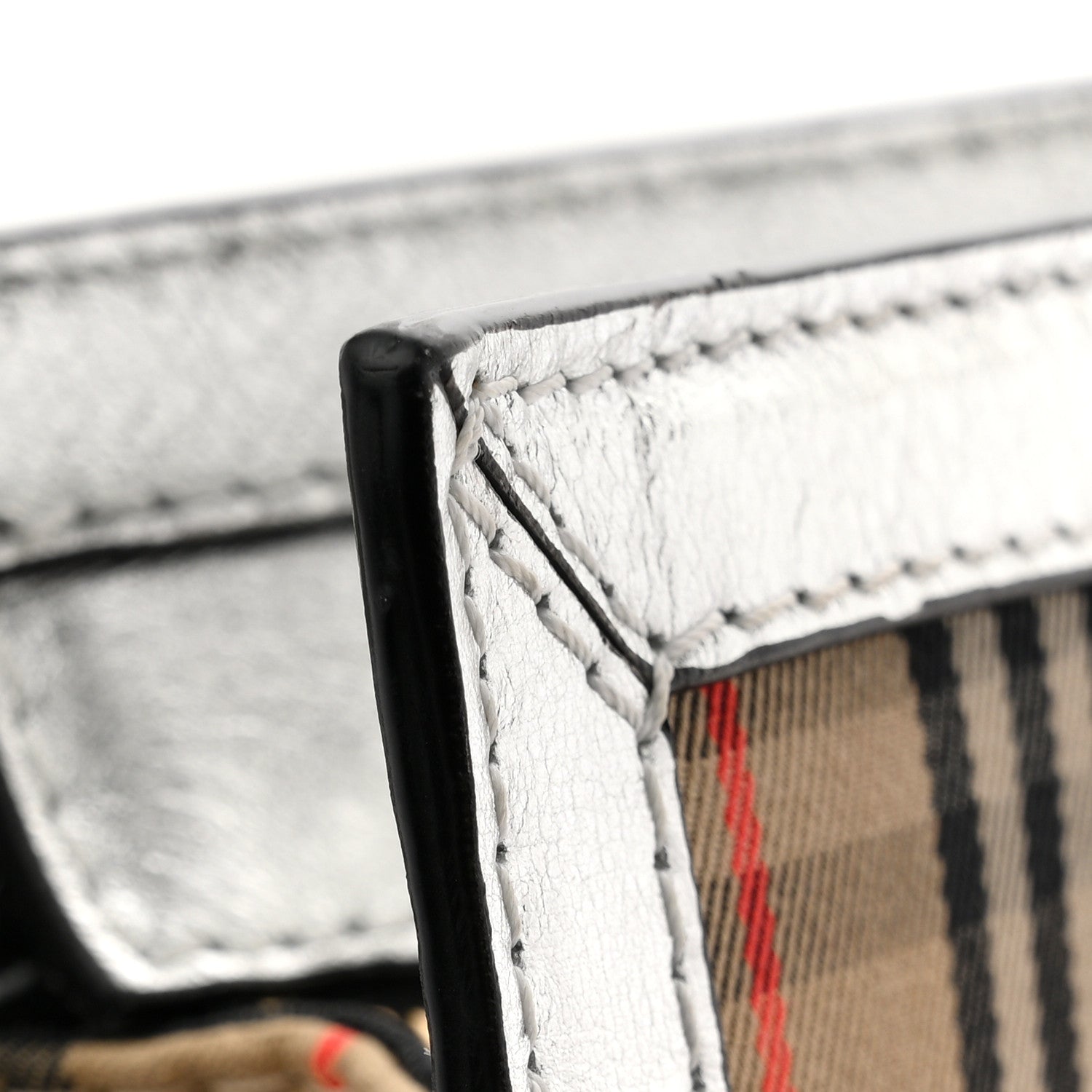 Burberry Metallic Calfskin 1983 Knight Check Link Zip Tote Silver 12 of 12
