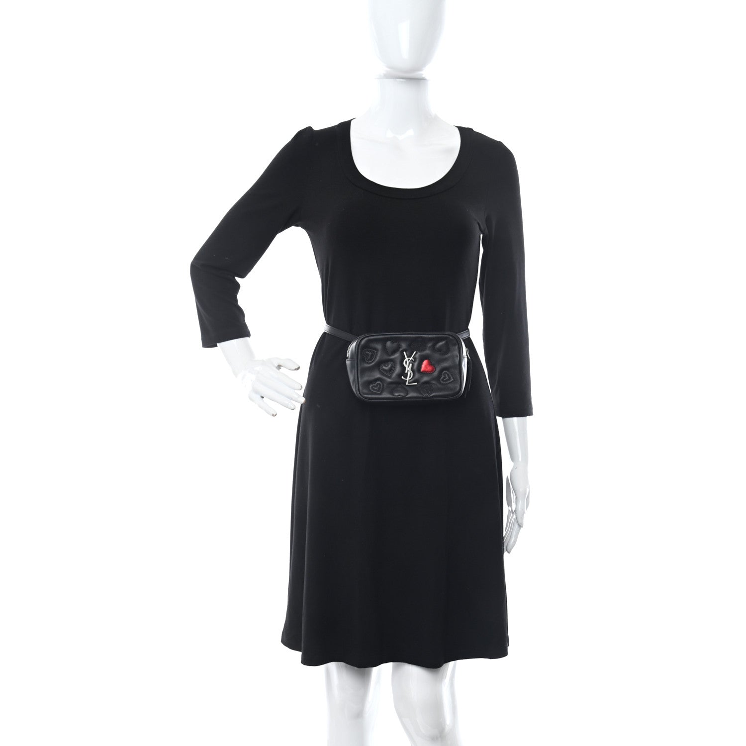 Saint Laurent Calfskin Heart Embossed Monogram Belt Bag Black 2 of 10