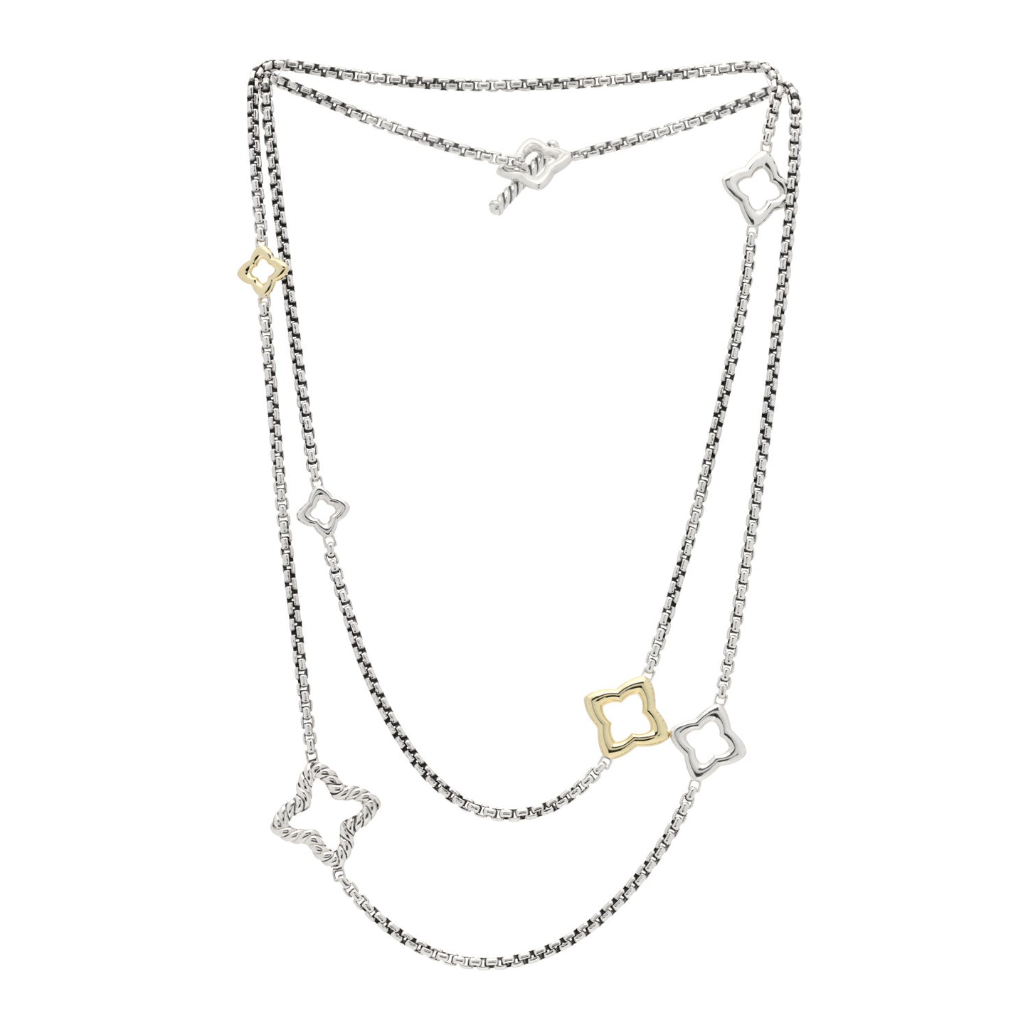 Sterling Silver 14K Yellow Gold Quatrefoil Box Chain Necklace