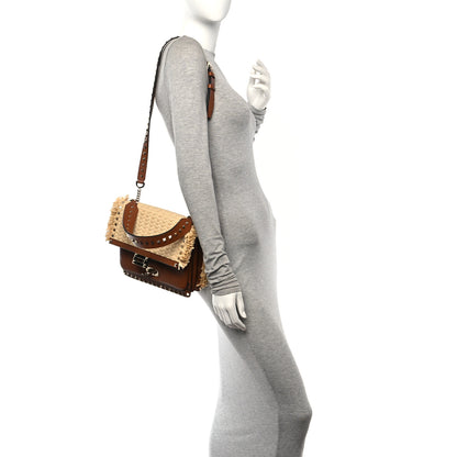 Valentino Garavani Raffia Woven Calfskin Rockstud Bag Natural Saddle Brown 2 of 9