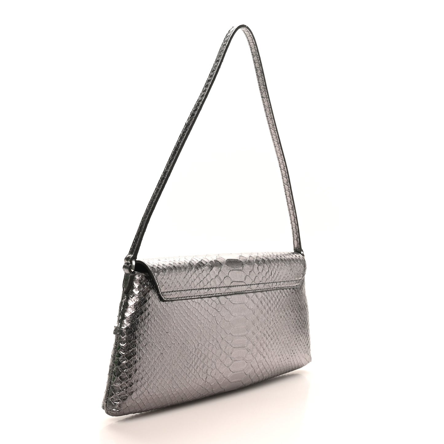 Snakeskin Embossed Diamond Chain Shoulder Bag Silver