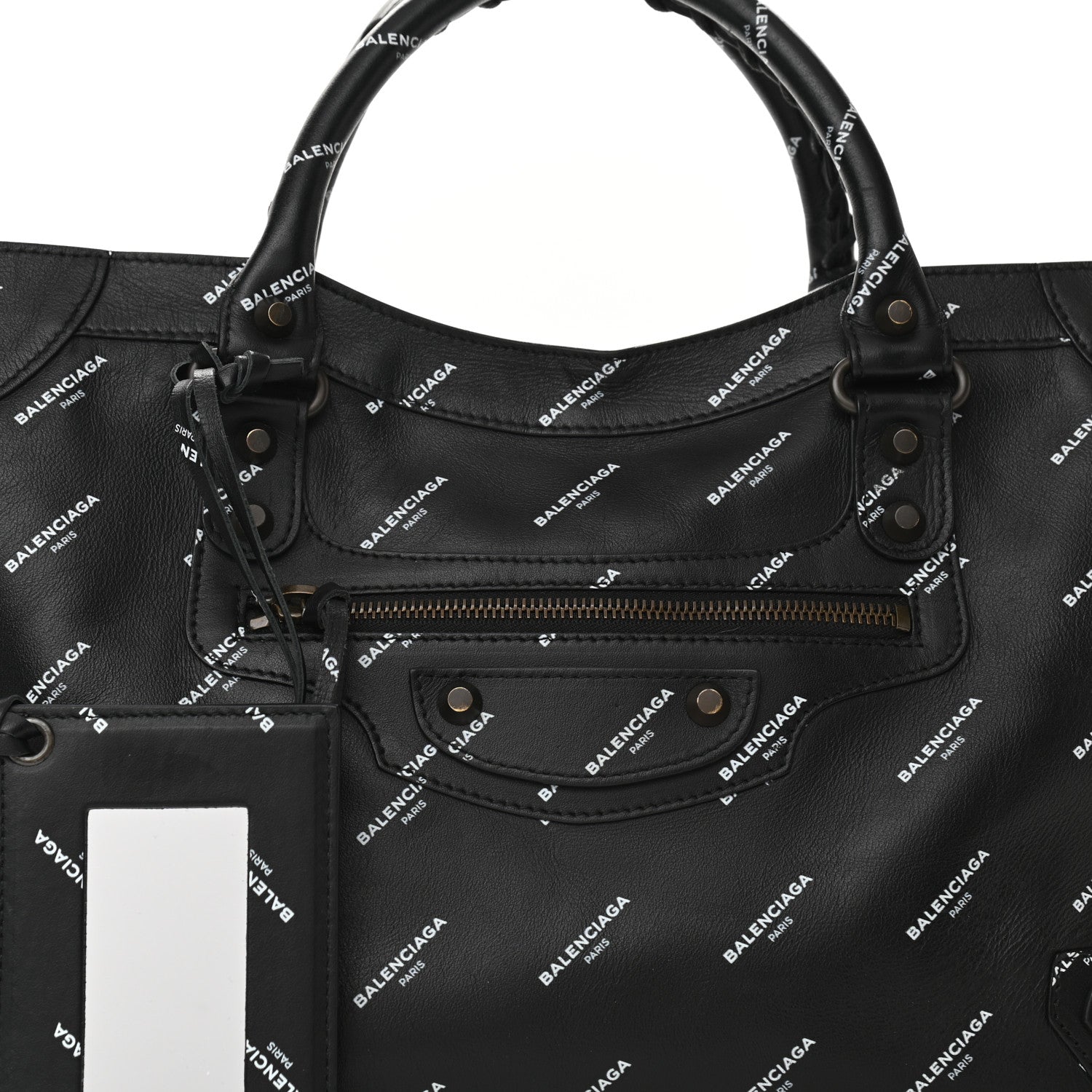 Balenciaga Veau Allover Logo Classic Hardware City Black White 9 of 13
