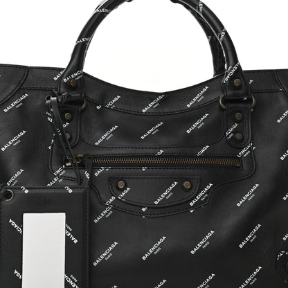 Balenciaga Veau Allover Logo Classic Hardware City Black White 9 of 13