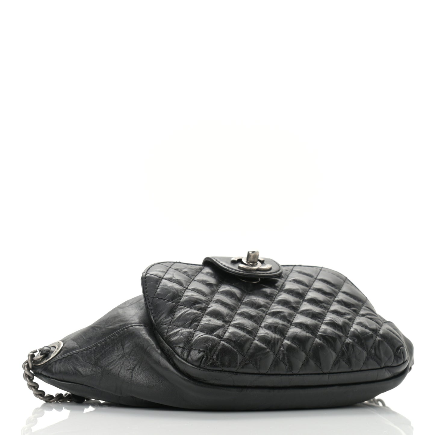 Crumpled Calfskin Quilted Casual Rock Waist Bag Fanny Pack Black