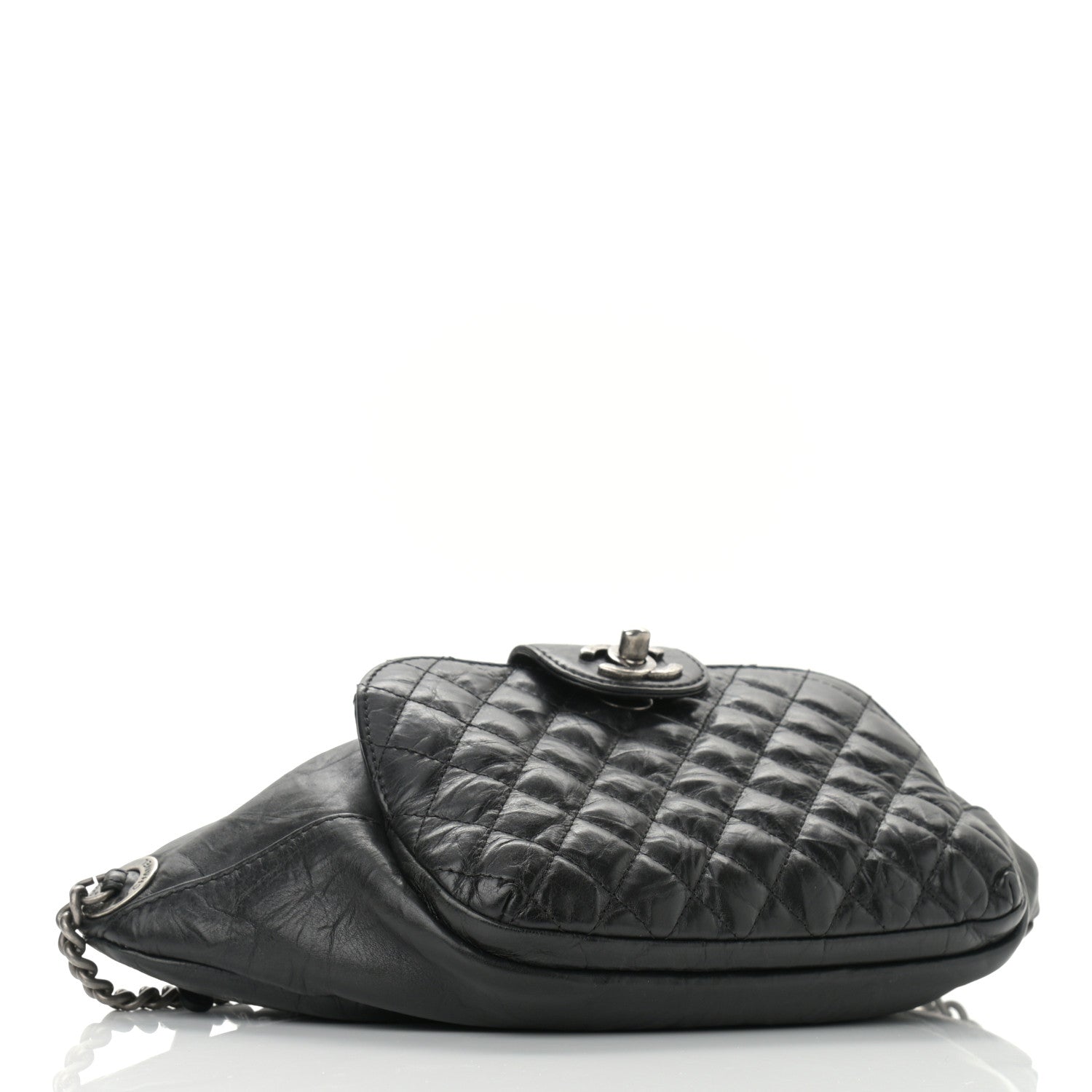 Chanel Crumpled Calfskin Quilted Casual Rock Waist Bag Fanny Pack Black 4 of 10