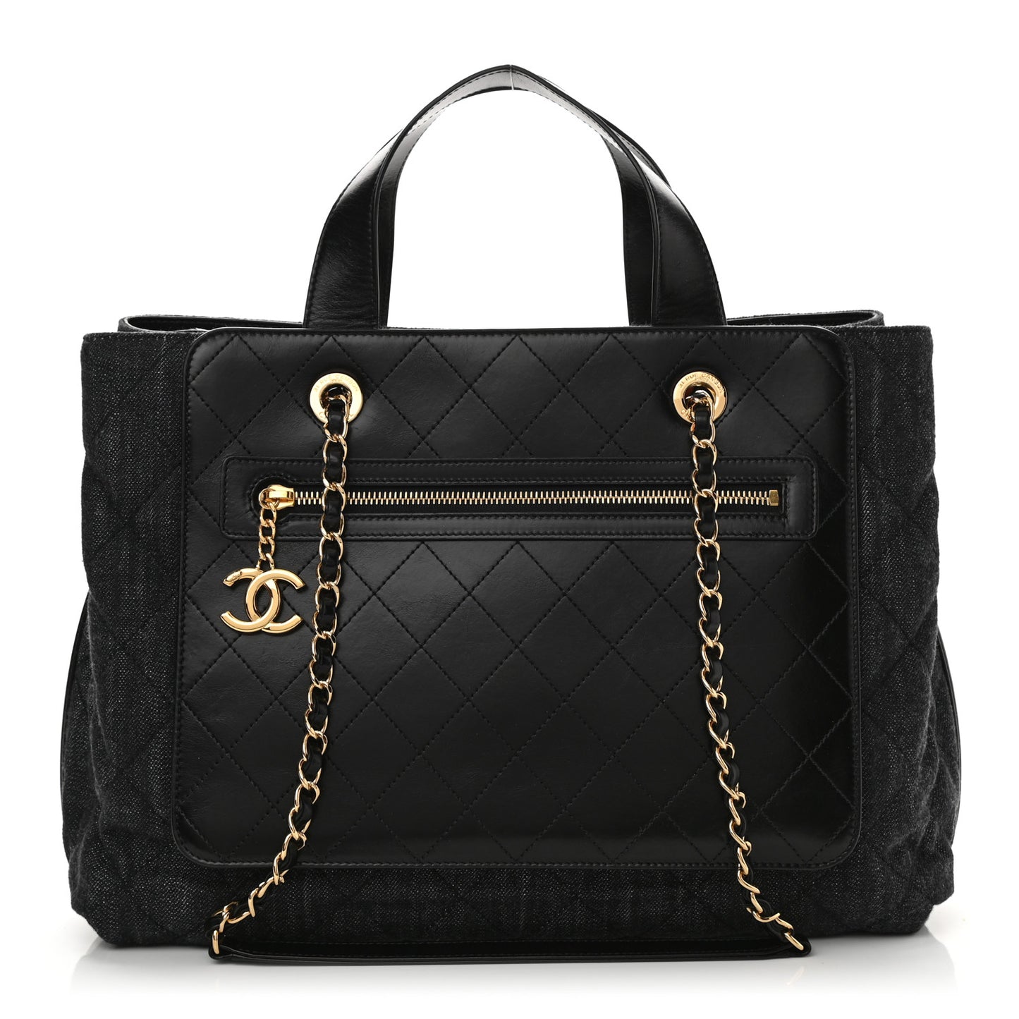 Denim Calfskin Quilted Tote Black