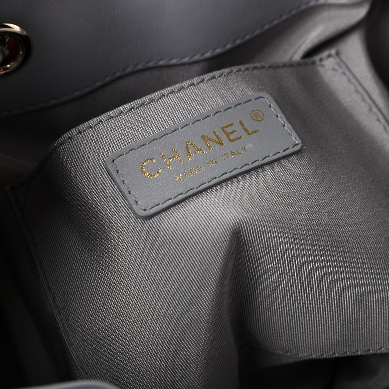 Chanel Lambskin Quilted Large CC Drawstring Bag Light Grey 8 of 10