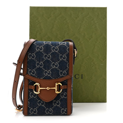 Gucci New Denim GG Monogram Dollar Calfskin Mini Horsebit 1955 Crossbody Bag Blue Tea Cuir Epilog 12 of 12