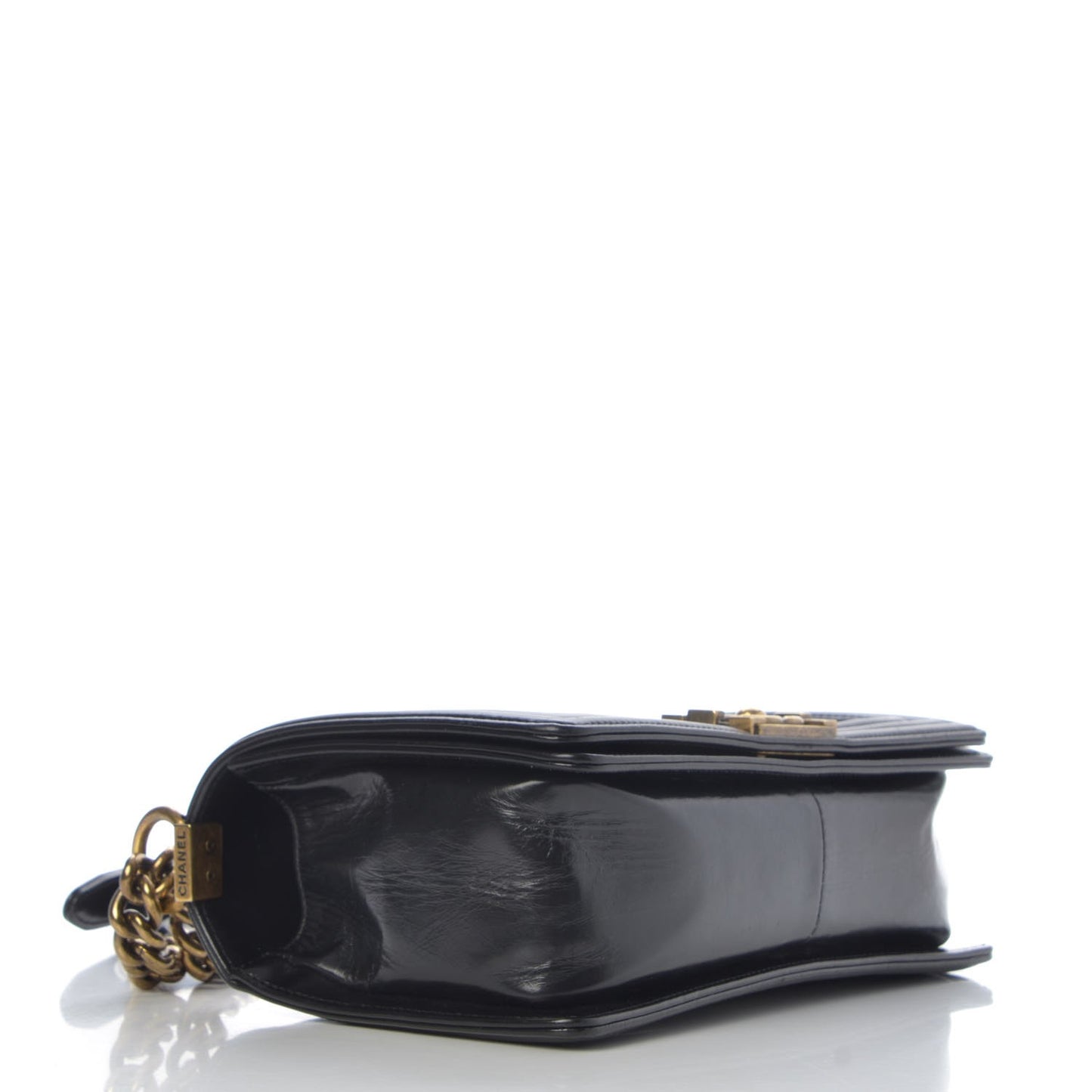 Glazed Calfskin Quilted Medium Boy Flap Black