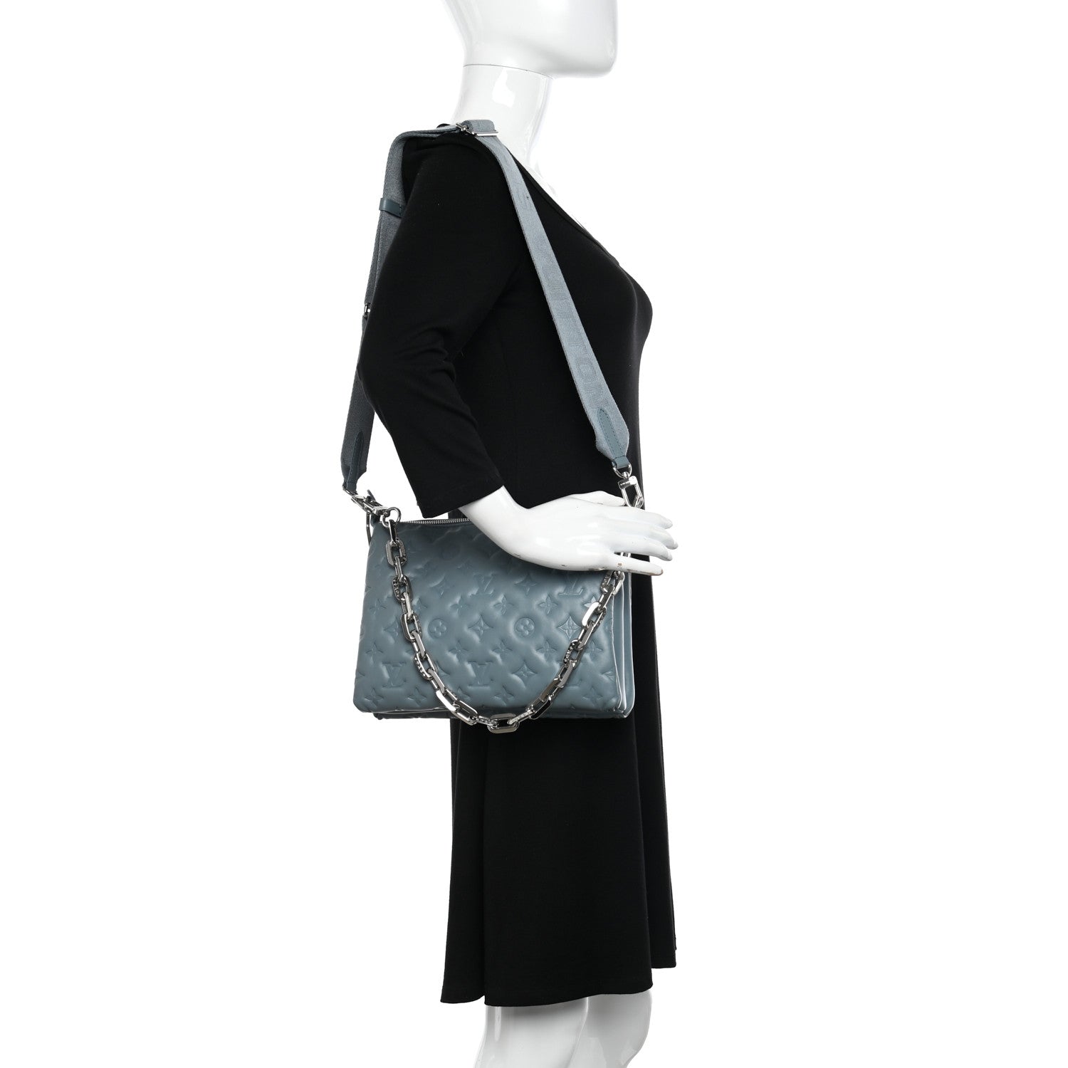 Louis Vuitton Lambskin Embossed Monogram Coussin PM Blue Glacier 2 of 12