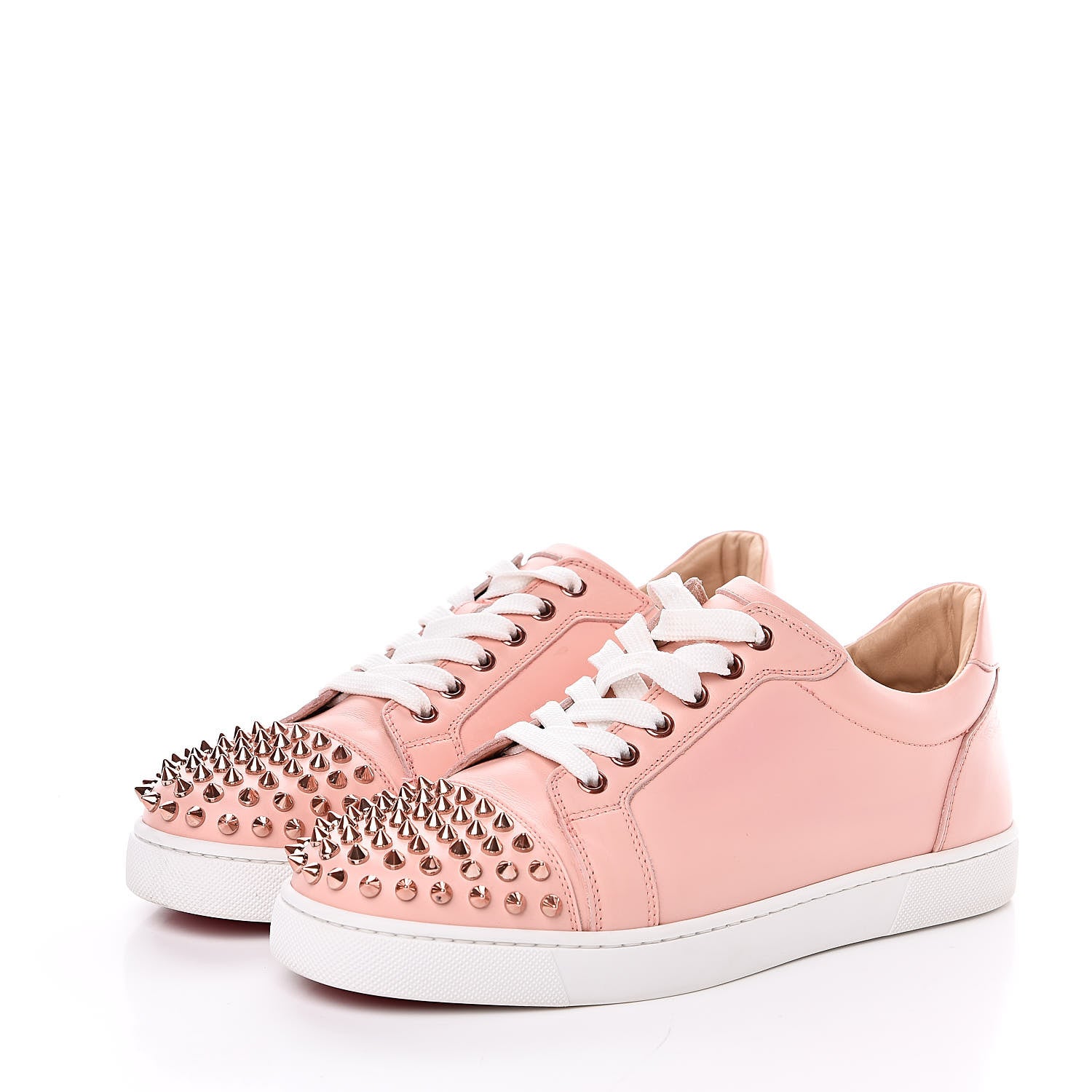 Christian Louboutin Calfskin Womens Vieira Spiked Flat Sneakers 39.5 Jupon Pink 3 of 10