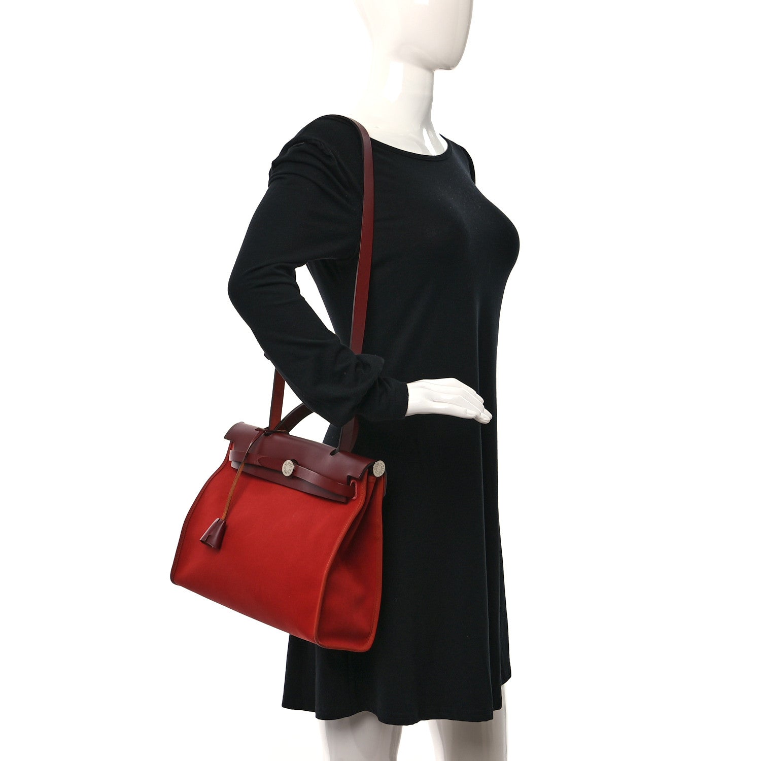 Hermes Military Toile Vache Hunter Herbag Zip 31 PM Rouge Grenat 2 of 10