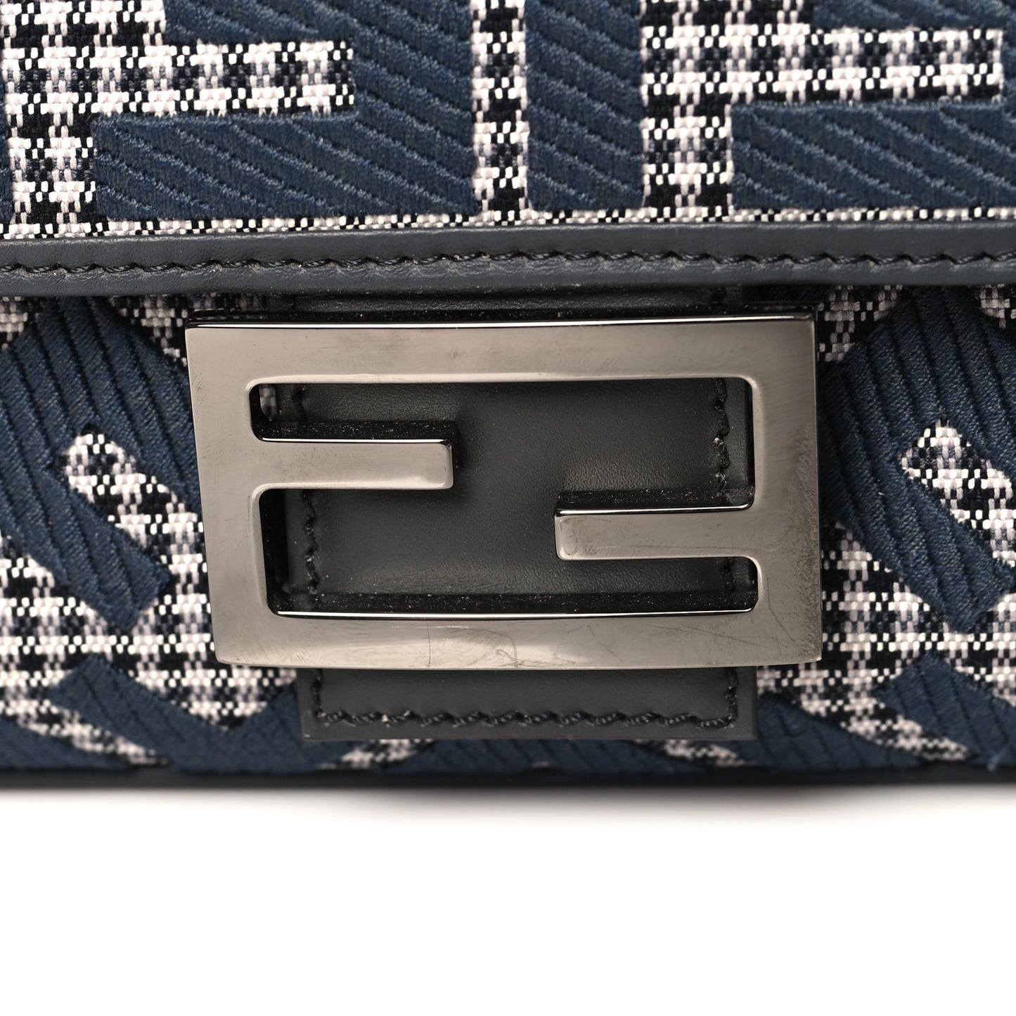 Wool Vitello King Houndstooth FF Embroidered Baguette Grigio Anthracite