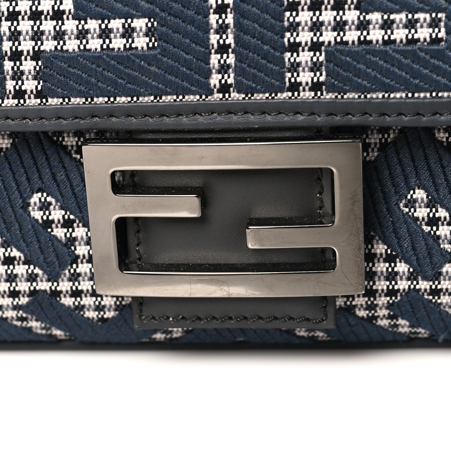 Fendi Wool Vitello King Houndstooth FF Embroidered Baguette Grigio Anthracite 11 of 13