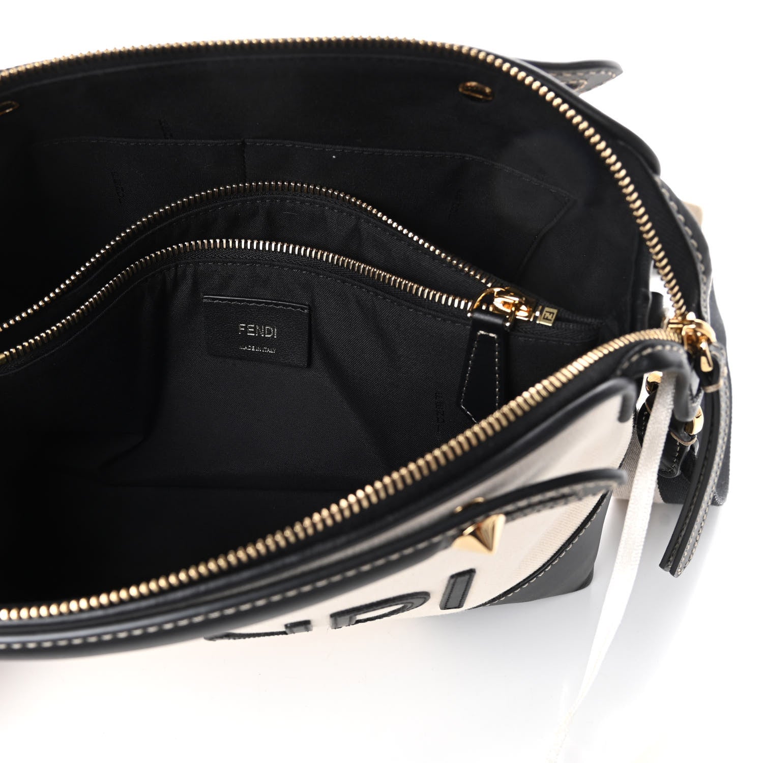 Fendi Canvas Vitello King Logo Embroidered Medium By The Way Boston Bag Grezzo Black 5 of 9