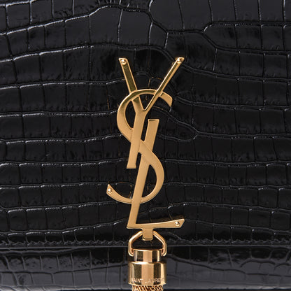 Saint Laurent Calfskin Crocodile Embossed Medium Classic Monogram Kate Tassel Satchel Black 8 of 10
