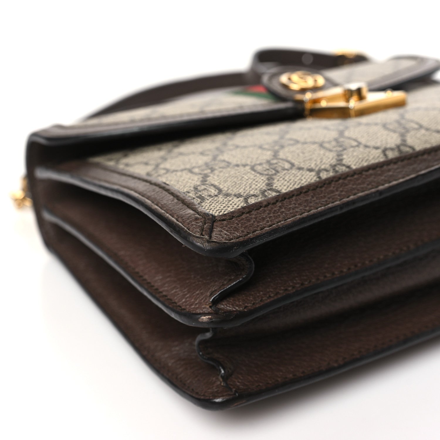 Gucci GG Supreme Monogram Textured Dollar Calfskin Web Small Ophidia Padlock Top Handle Bag Beige Ebony New Acero 9 of 15