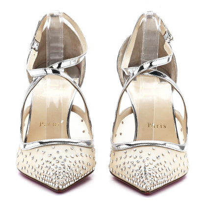 Christian Louboutin Dentelle Jacquard Strass Twistissima 85 Pumps 39.5 Silver 2 of 7