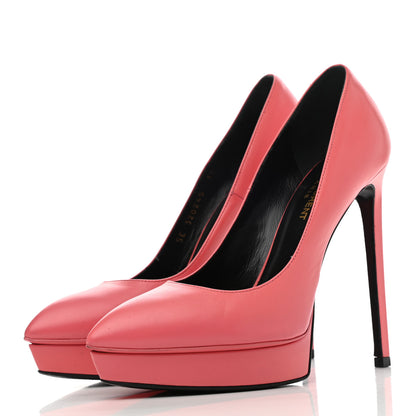 Saint Laurent Pebbled Patent Calfskin Janis 105 Platform Pumps 38 Rose Clair 3 of 7