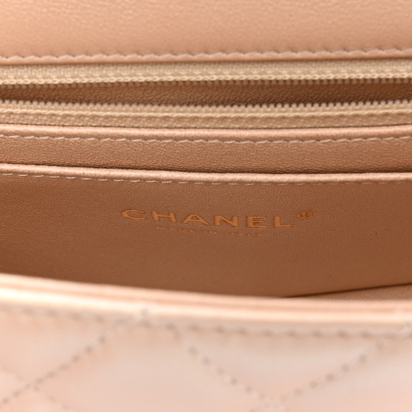 Iridescent Calfskin Quilted Mini Rectangular Flap Beige