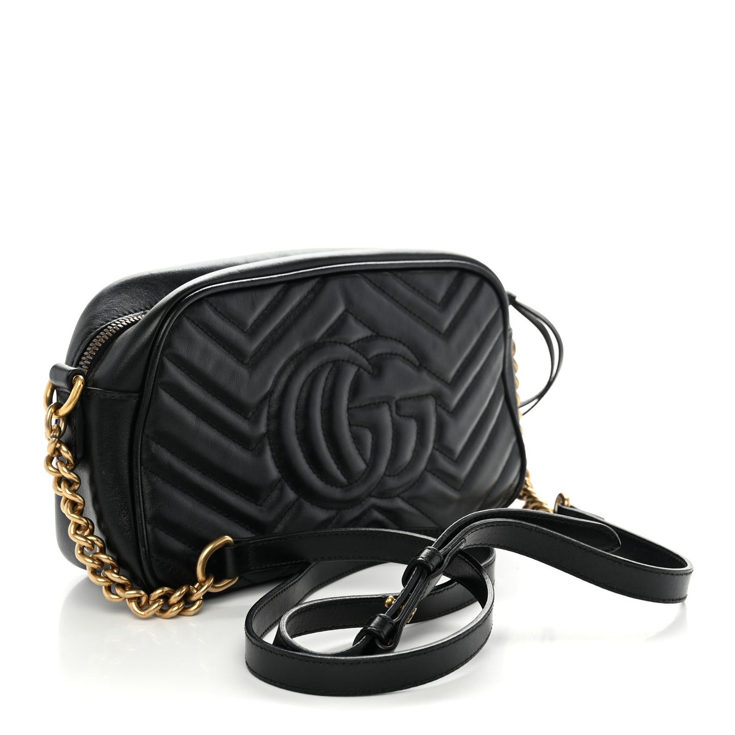 Calfskin Matelasse Small GG Marmont Chain Shoulder Bag Black
