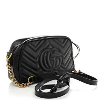 Gucci Calfskin Matelasse Small GG Marmont Chain Shoulder Bag Black 3 of 10