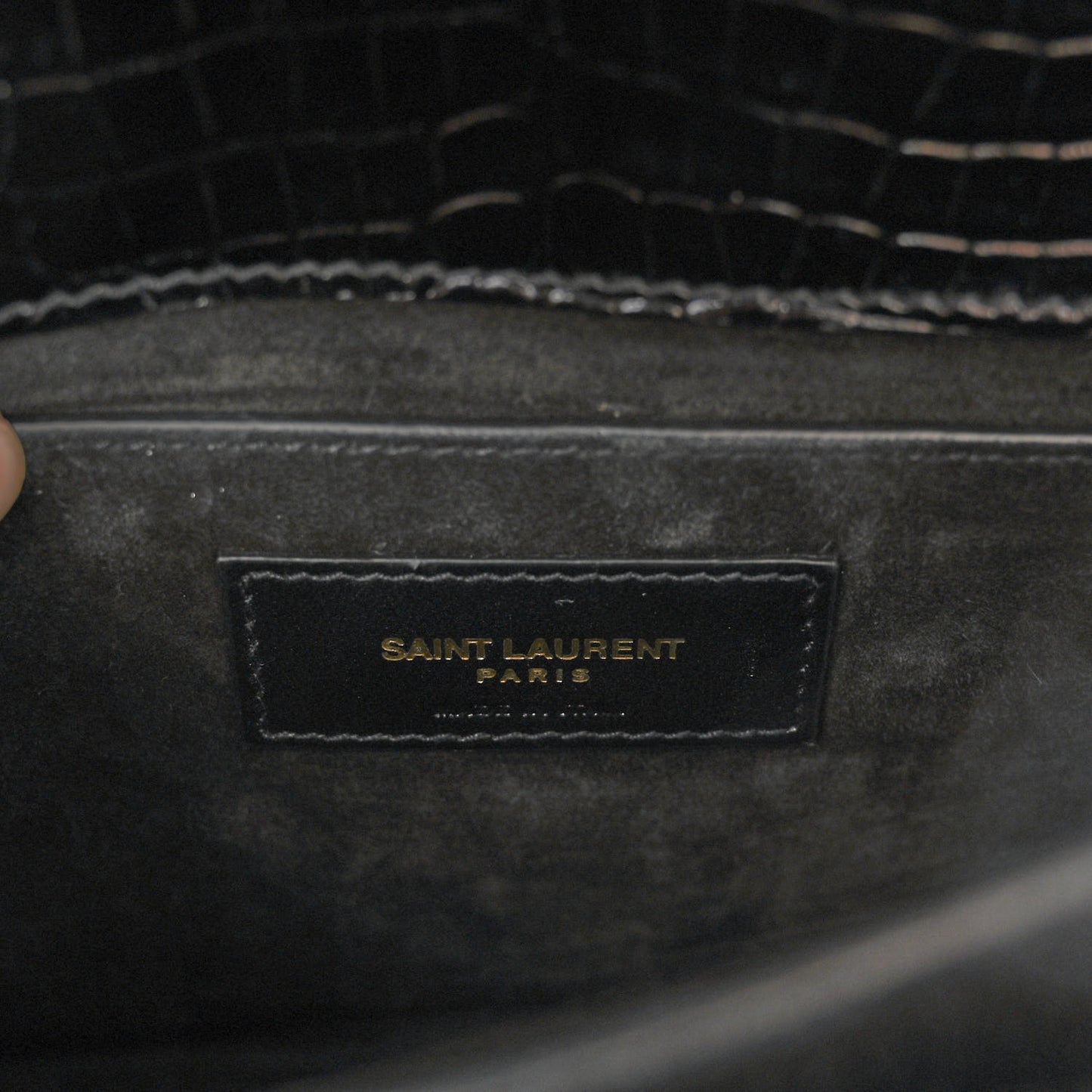 Calfskin Crocodile Embossed Medium Monogram Sunset Black