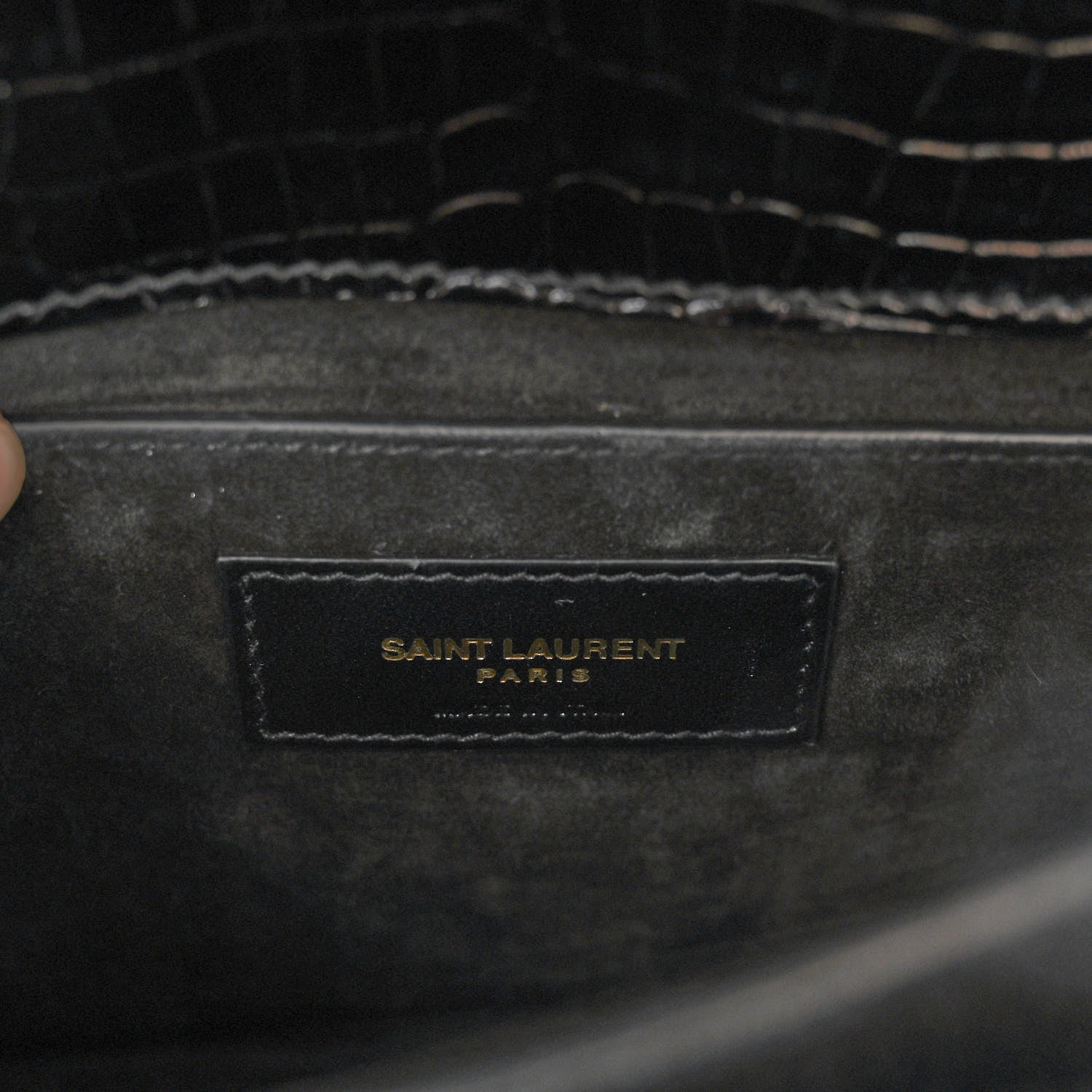 Saint Laurent Calfskin Crocodile Embossed Medium Monogram Sunset Black 6 of 10