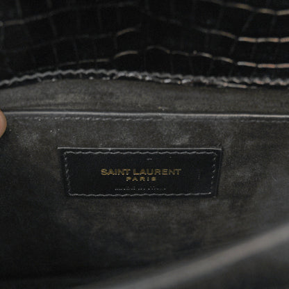 Saint Laurent Calfskin Crocodile Embossed Medium Monogram Sunset Black 6 of 10