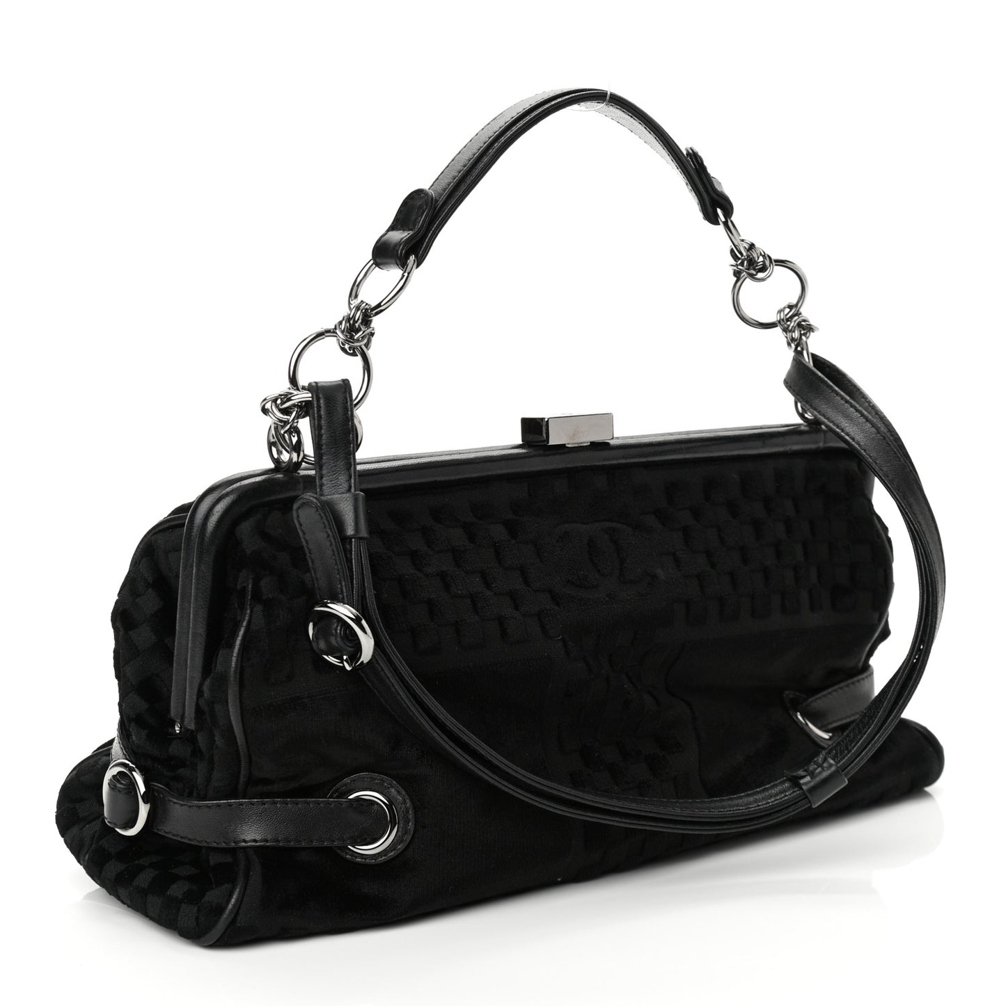 Velvet Checkered Kisslock Frame Bag Black