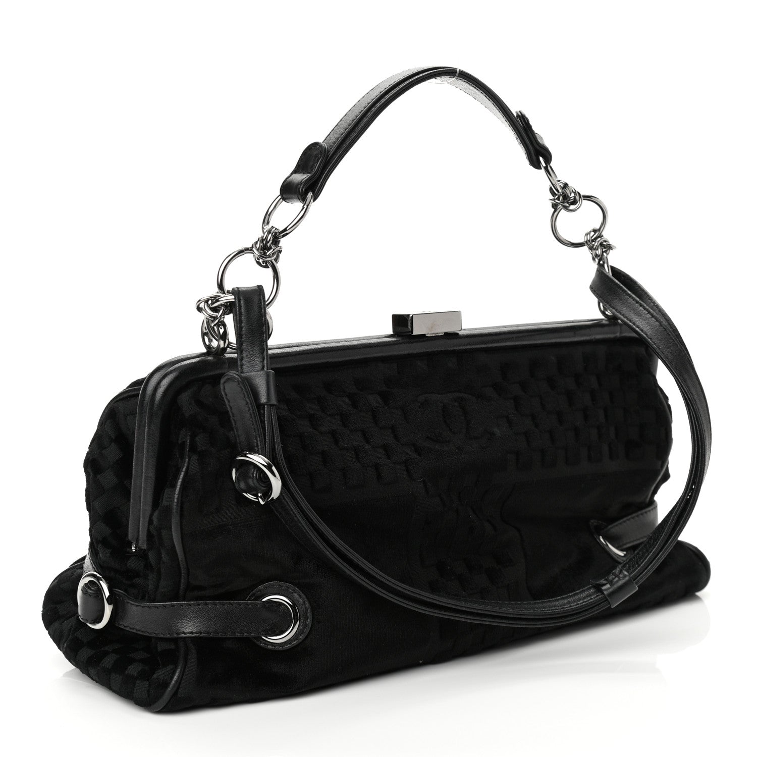 Chanel Velvet Checkered Kisslock Frame Bag Black 3 of 10